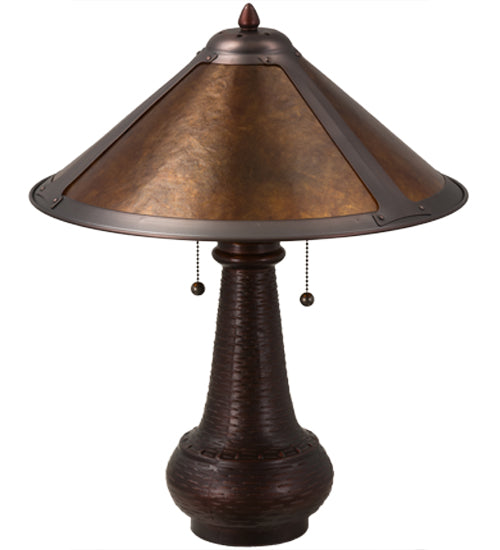 Meyda Lighting Sutter 21" 2-Light Mahogany Bronze Table Lamp With Amber Mica Shade Glass