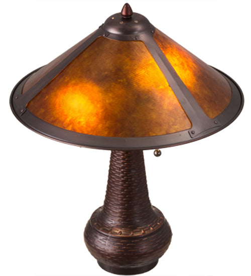 Meyda Lighting Sutter 21" 2-Light Mahogany Bronze Table Lamp With Amber Mica Shade Glass