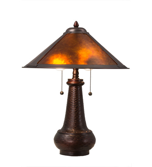Meyda Lighting Sutter 21" 2-Light Mahogany Bronze Table Lamp With Amber Mica Shade Glass