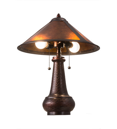 Meyda Lighting Sutter 21" 2-Light Mahogany Bronze Table Lamp With Amber Mica Shade Glass