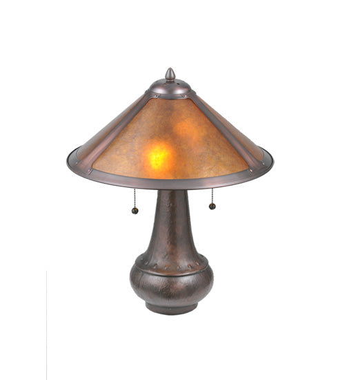 Meyda Lighting Sutter 21" 2-Light Mahogany Bronze Table Lamp With Amber Mica Shade Glass