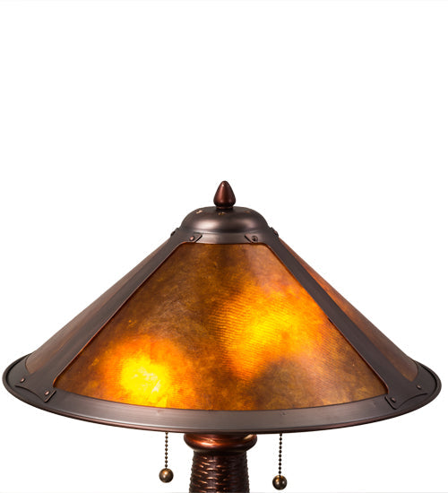Meyda Lighting Sutter 21" 2-Light Mahogany Bronze Table Lamp With Amber Mica Shade Glass