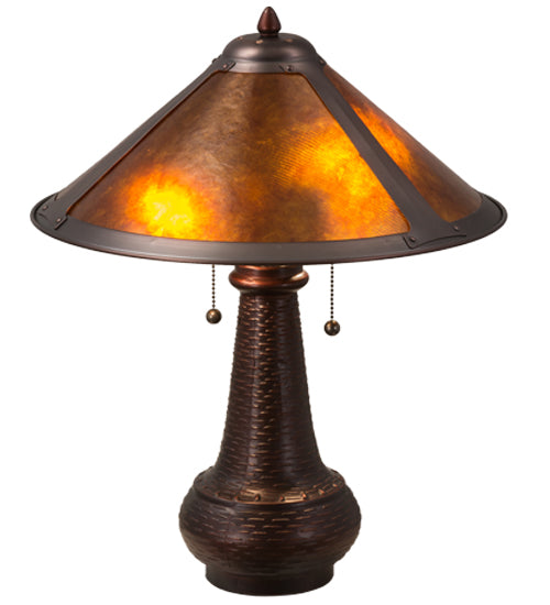Meyda Lighting Sutter 21" 2-Light Mahogany Bronze Table Lamp With Amber Mica Shade Glass