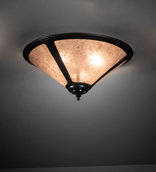 Meyda Lighting Sutter 238451 17" 3-Light Mahogany Bronze Flush Mount Light With Silver Mica Shade Glass