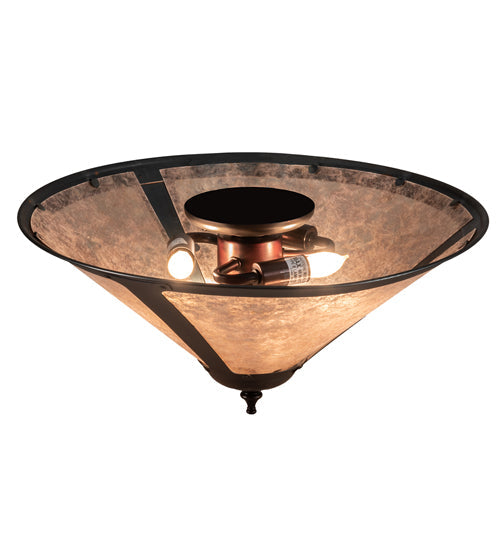 Meyda Lighting Sutter 238451 17" 3-Light Mahogany Bronze Flush Mount Light With Silver Mica Shade Glass
