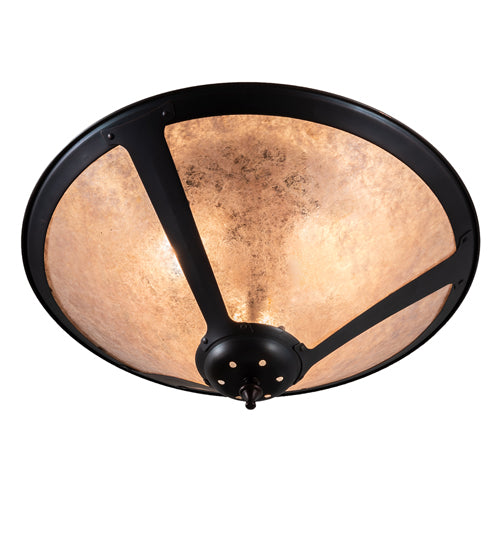 Meyda Lighting Sutter 238451 17" 3-Light Mahogany Bronze Flush Mount Light With Silver Mica Shade Glass
