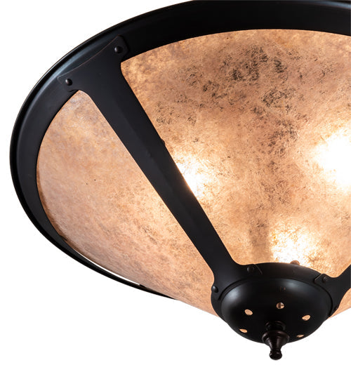 Meyda Lighting Sutter 238451 17" 3-Light Mahogany Bronze Flush Mount Light With Silver Mica Shade Glass
