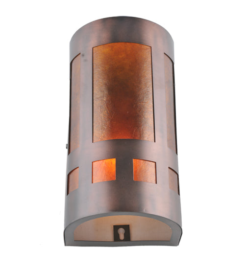 Meyda Lighting Sutter 23956 5" Mahogany Bronze Wall Sconce With Amber Mica Shade Glass