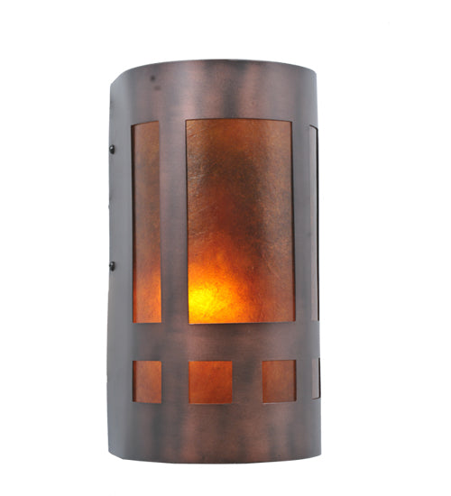 Meyda Lighting Sutter 23956 5" Mahogany Bronze Wall Sconce With Amber Mica Shade Glass