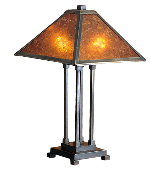 Meyda Lighting Sutter 24" 2-Light Mahogany Bronze Table Lamp With Amber Mica Shade Glass