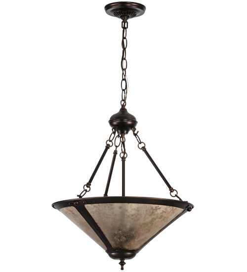 Meyda Lighting Sutter 240708 17" 3-Light Mahogany Bronze Inverted Pendant Light With Silver Mica Shade Glass
