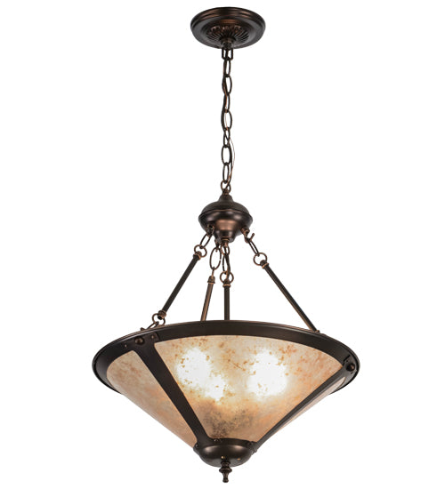 Meyda Lighting Sutter 240708 17" 3-Light Mahogany Bronze Inverted Pendant Light With Silver Mica Shade Glass