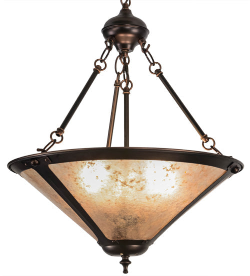 Meyda Lighting Sutter 240708 17" 3-Light Mahogany Bronze Inverted Pendant Light With Silver Mica Shade Glass