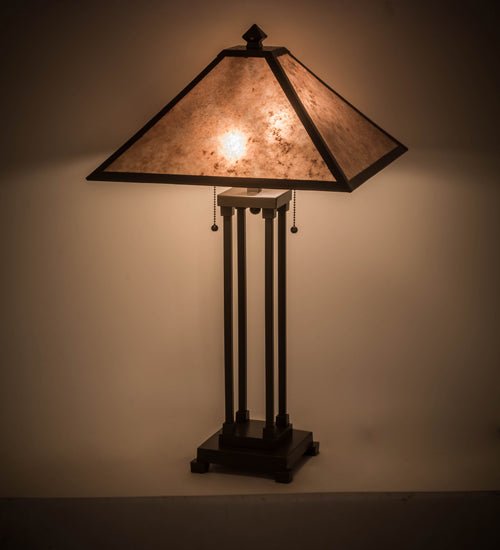 Meyda Lighting Sutter 28" 2-Light Timeless Bronze Table Lamp With Silver Mica Shade Glass