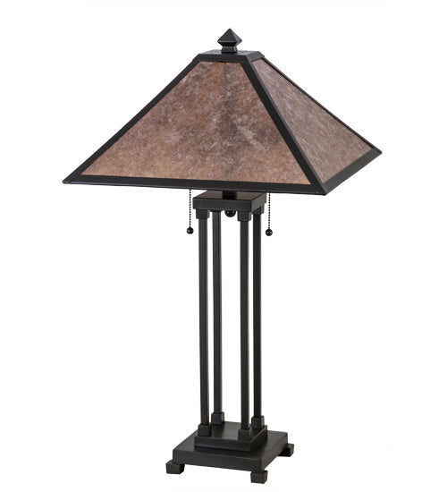 Meyda Lighting Sutter 28" 2-Light Timeless Bronze Table Lamp With Silver Mica Shade Glass