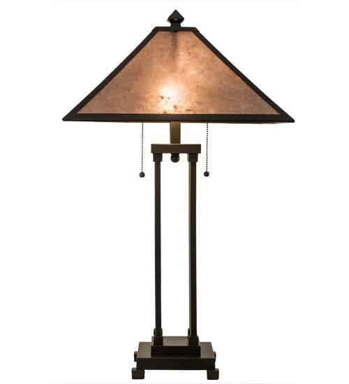 Meyda Lighting Sutter 28" 2-Light Timeless Bronze Table Lamp With Silver Mica Shade Glass