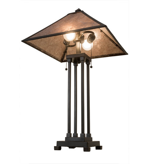 Meyda Lighting Sutter 28" 2-Light Timeless Bronze Table Lamp With Silver Mica Shade Glass