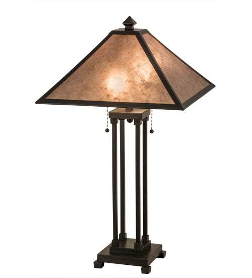 Meyda Lighting Sutter 28" 2-Light Timeless Bronze Table Lamp With Silver Mica Shade Glass