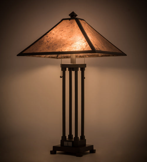 Meyda Lighting Sutter 28" 2-Light Timeless Bronze Table Lamps With Silver Mica Shade Glass