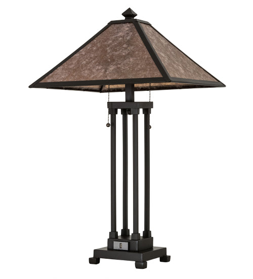 Meyda Lighting Sutter 28" 2-Light Timeless Bronze Table Lamps With Silver Mica Shade Glass