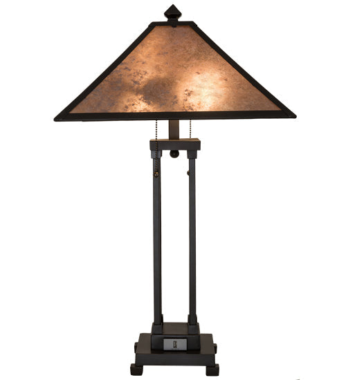 Meyda Lighting Sutter 28" 2-Light Timeless Bronze Table Lamps With Silver Mica Shade Glass