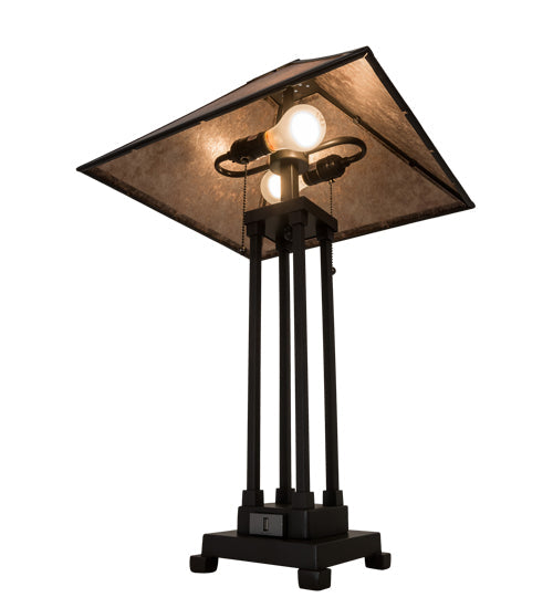 Meyda Lighting Sutter 28" 2-Light Timeless Bronze Table Lamps With Silver Mica Shade Glass