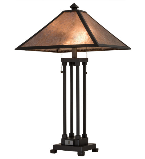 Meyda Lighting Sutter 28" 2-Light Timeless Bronze Table Lamps With Silver Mica Shade Glass