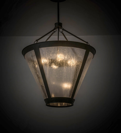 Meyda Lighting Sutter 29" 4-Light Black Inverted Pendant Light With Clear Seeded Shade Glass