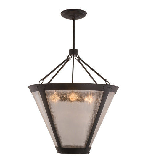 Meyda Lighting Sutter 29" 4-Light Black Inverted Pendant Light With Clear Seeded Shade Glass