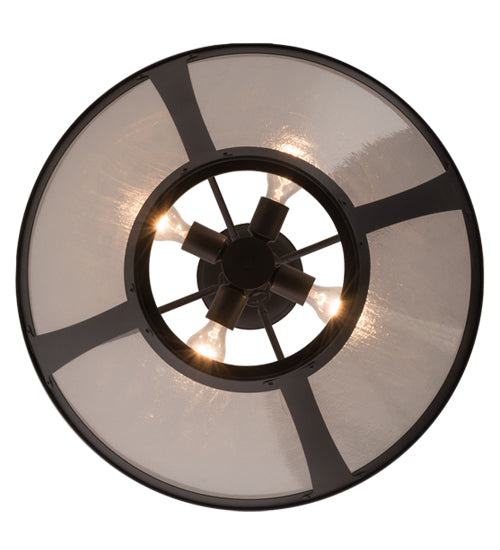 Meyda Lighting Sutter 29" 4-Light Black Inverted Pendant Light With Clear Seeded Shade Glass