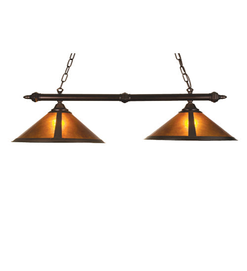 Meyda Lighting Sutter 38" 2-Light Mahogany Bronze Island Pendant Light With Amber Mica Shade Glass