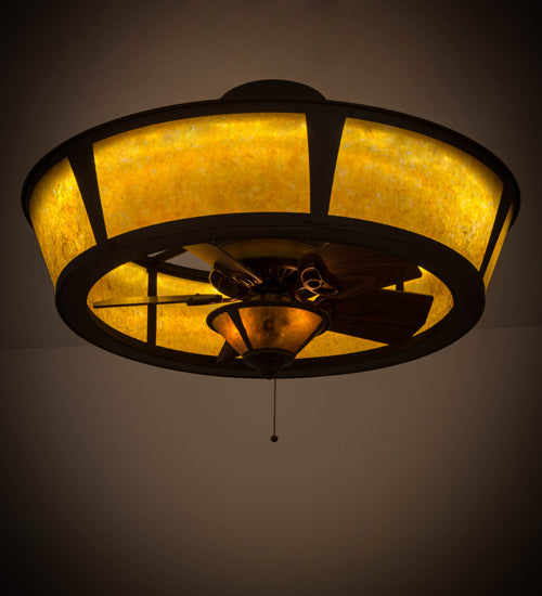 Meyda Lighting Sutter 42" LED Oil Rubbed Bronze Chandelier With Amber Mica Shade Glass and Fan