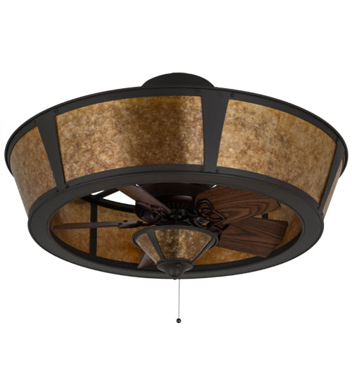 Meyda Lighting Sutter 42" LED Oil Rubbed Bronze Chandelier With Amber Mica Shade Glass and Fan