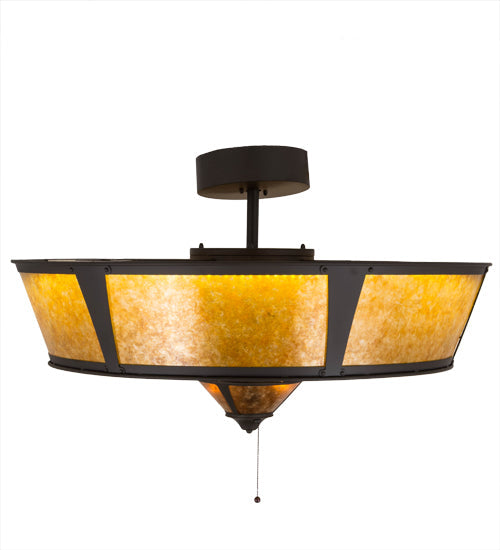 Meyda Lighting Sutter 42" LED Oil Rubbed Bronze Chandelier With Amber Mica Shade Glass and Fan