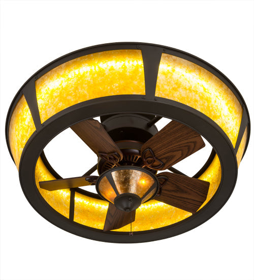 Meyda Lighting Sutter 42" LED Oil Rubbed Bronze Chandelier With Amber Mica Shade Glass and Fan