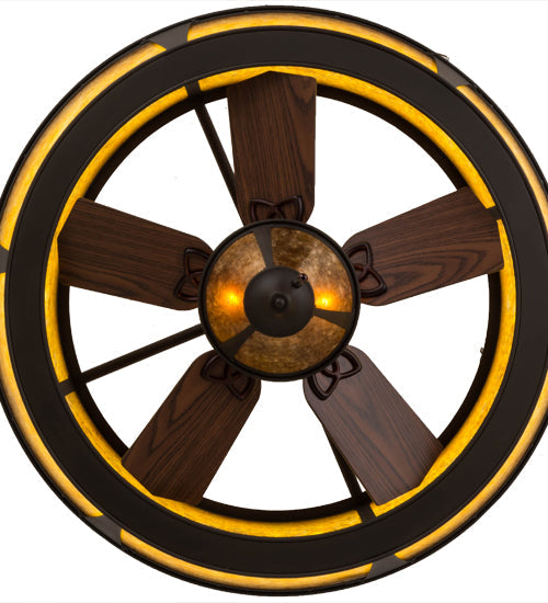 Meyda Lighting Sutter 42" LED Oil Rubbed Bronze Chandelier With Amber Mica Shade Glass and Fan