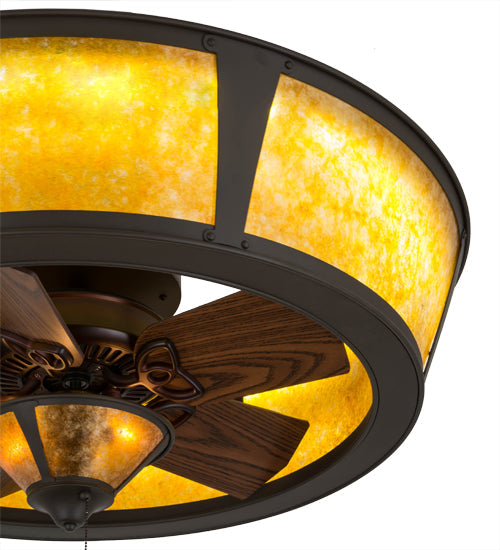 Meyda Lighting Sutter 42" LED Oil Rubbed Bronze Chandelier With Amber Mica Shade Glass and Fan