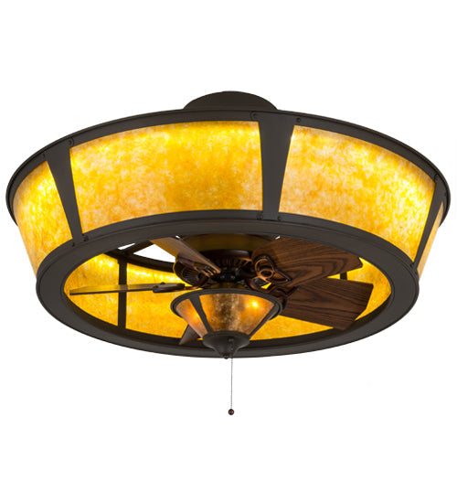 Meyda Lighting Sutter 42" LED Oil Rubbed Bronze Chandelier With Amber Mica Shade Glass and Fan