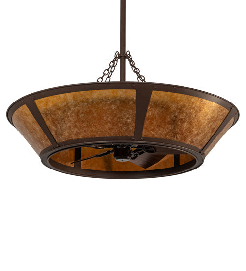 Meyda Lighting Sutter 48" 8-Light Cafe Noir Chandelier With Amber Mica Shade Glass and Fan