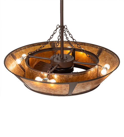 Meyda Lighting Sutter 48" 8-Light Cafe Noir Chandelier With Amber Mica Shade Glass and Fan