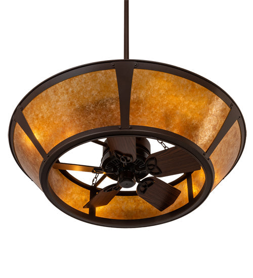 Meyda Lighting Sutter 48" 8-Light Cafe Noir Chandelier With Amber Mica Shade Glass and Fan