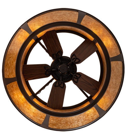 Meyda Lighting Sutter 48" 8-Light Cafe Noir Chandelier With Amber Mica Shade Glass and Fan