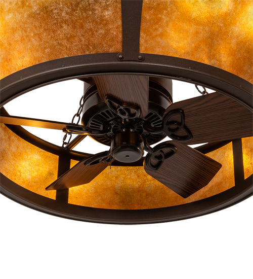 Meyda Lighting Sutter 48" 8-Light Cafe Noir Chandelier With Amber Mica Shade Glass and Fan