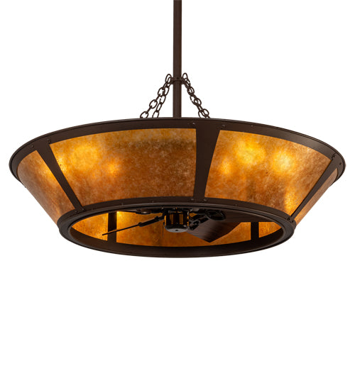 Meyda Lighting Sutter 48" 8-Light Cafe Noir Chandelier With Amber Mica Shade Glass and Fan