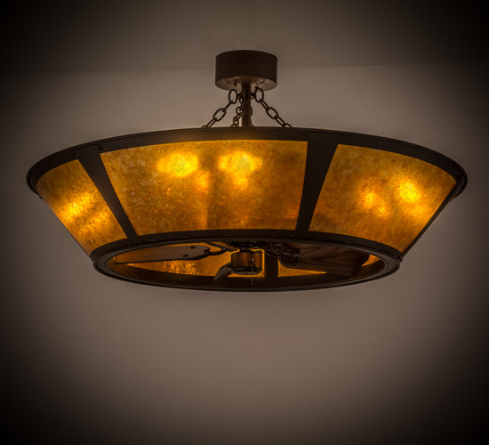 Meyda Lighting Sutter 48" 8-Light Cafe Noir Chandelier With Amber Mica Shade Glass and Wood Fan