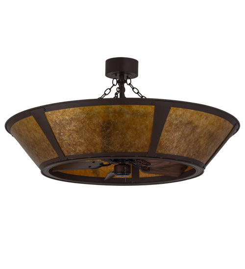 Meyda Lighting Sutter 48" 8-Light Cafe Noir Chandelier With Amber Mica Shade Glass and Wood Fan
