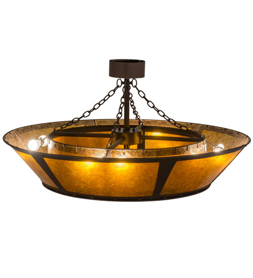 Meyda Lighting Sutter 48" 8-Light Cafe Noir Chandelier With Amber Mica Shade Glass and Wood Fan