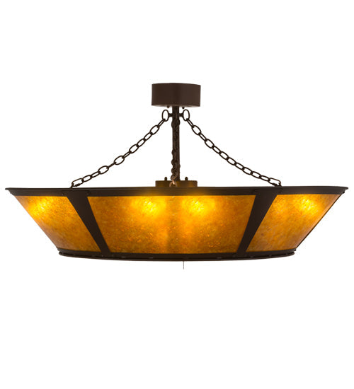 Meyda Lighting Sutter 48" 8-Light Cafe Noir Chandelier With Amber Mica Shade Glass and Wood Fan
