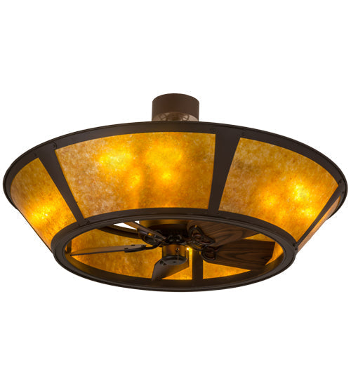 Meyda Lighting Sutter 48" 8-Light Cafe Noir Chandelier With Amber Mica Shade Glass and Wood Fan