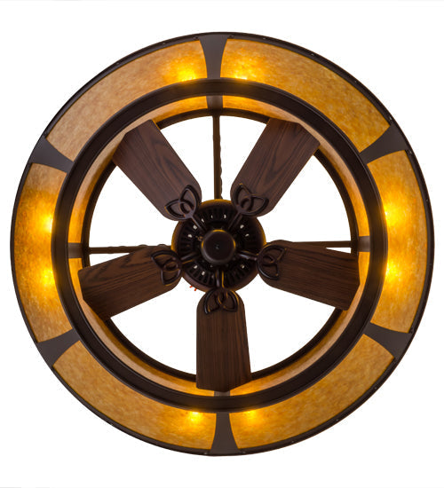 Meyda Lighting Sutter 48" 8-Light Cafe Noir Chandelier With Amber Mica Shade Glass and Wood Fan